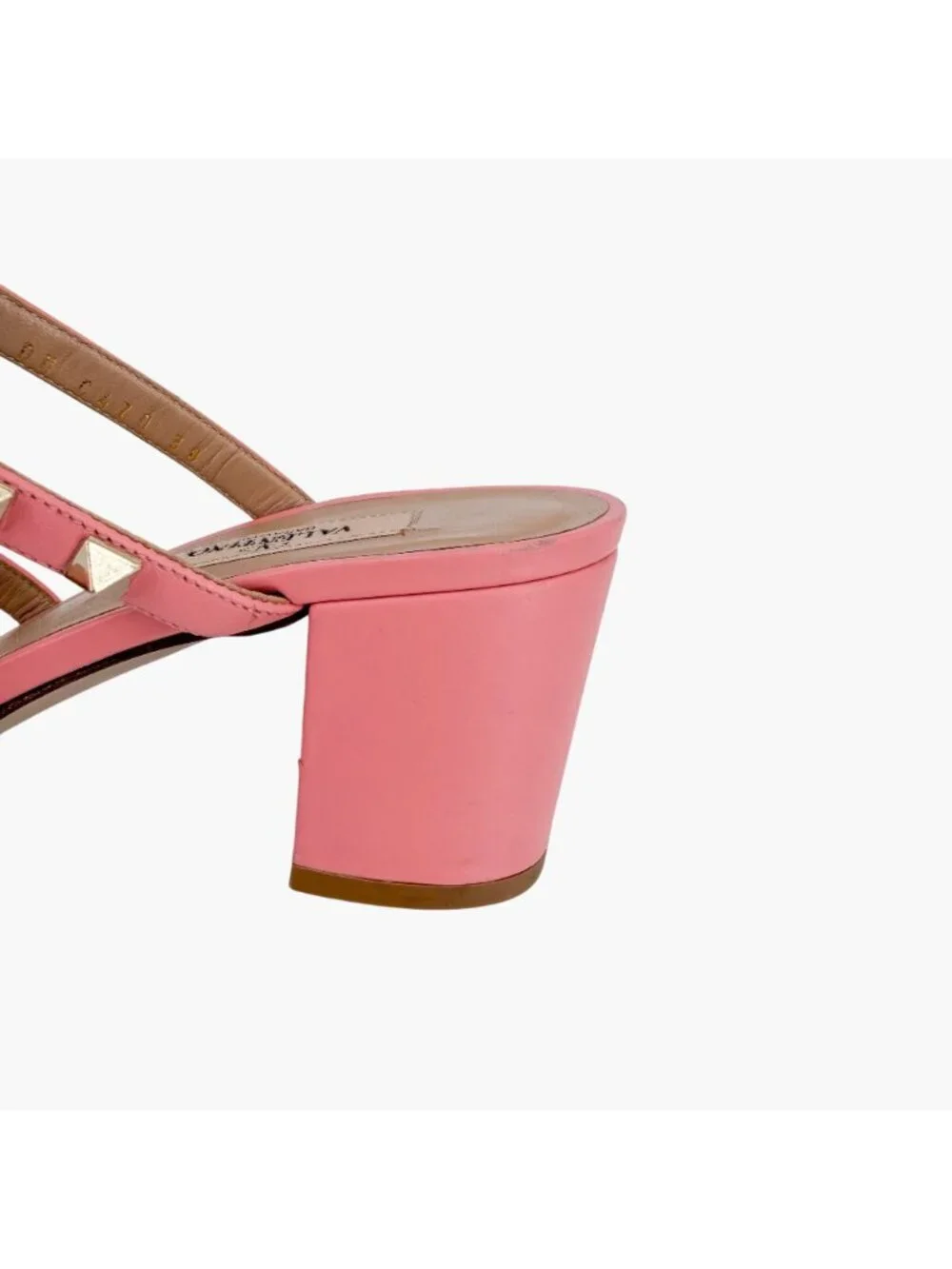 Valentino Rockstud Cage Block Heel Mule Sandals Pink Leather Size 38 US 8